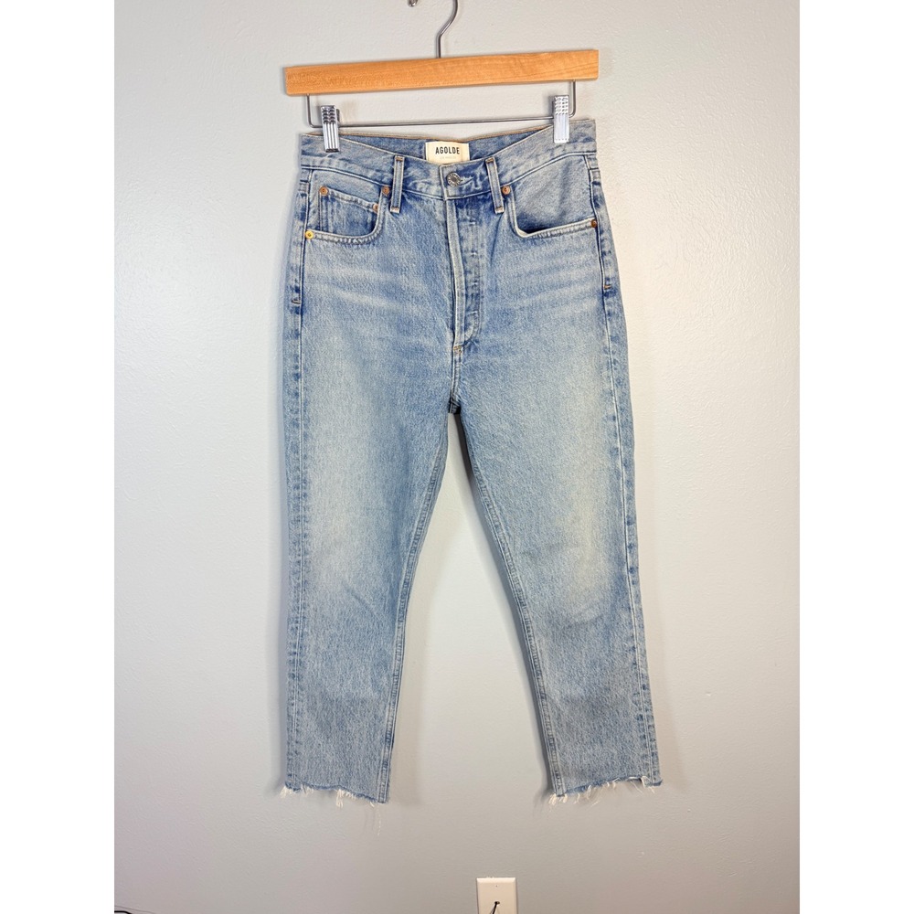 Agolde Riley High Rise Straight Crop Jeans‎ Light Wash Raw Hem A056C-811 Size 25